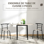 Ensemble table ovale extensible et 2 chaises - table à rabats - métal et MDF - noir et naturel
