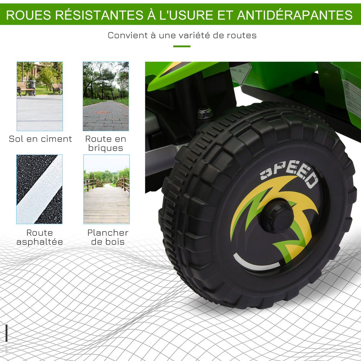 Quad électrique pour enfants 18-36 mois véhicule à batterie 6V avec marche avant et arrière 72 x 40 x 45,5 cm vert
