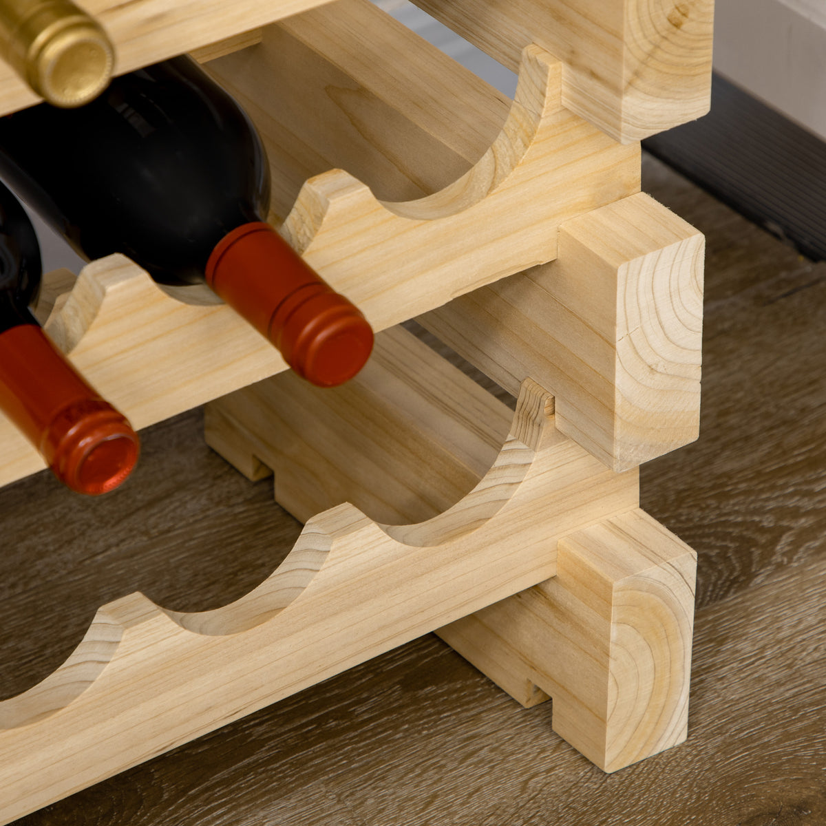 Casier à bouteilles pour 72 bouteilles, étagère à vin avec 6 niveaux modulable et superposable, casier à vin en bois de sapin massif, pour cave, bars, sous-sols, 114x28x85cm, bois naturel
