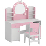 Coiffeuse pour Enfants avec Tabouret et Miroir Lumineux à 2 Couleurs en Acrylique, pour 3-8 Ans, 90 x 41 x 104 cm, Rose