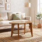 Table Basse Ovale à 2 Niveaux, Table de Salon Moderne avec Étagère Inférieure Ouverte, 80 x 50 x 45 cm, Chêne