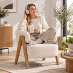 Sillón de salón de tela de borreguito, silla acolchada, asiento amplio, respaldo ergonómico, 70 x 64 x 71 cm, blanco