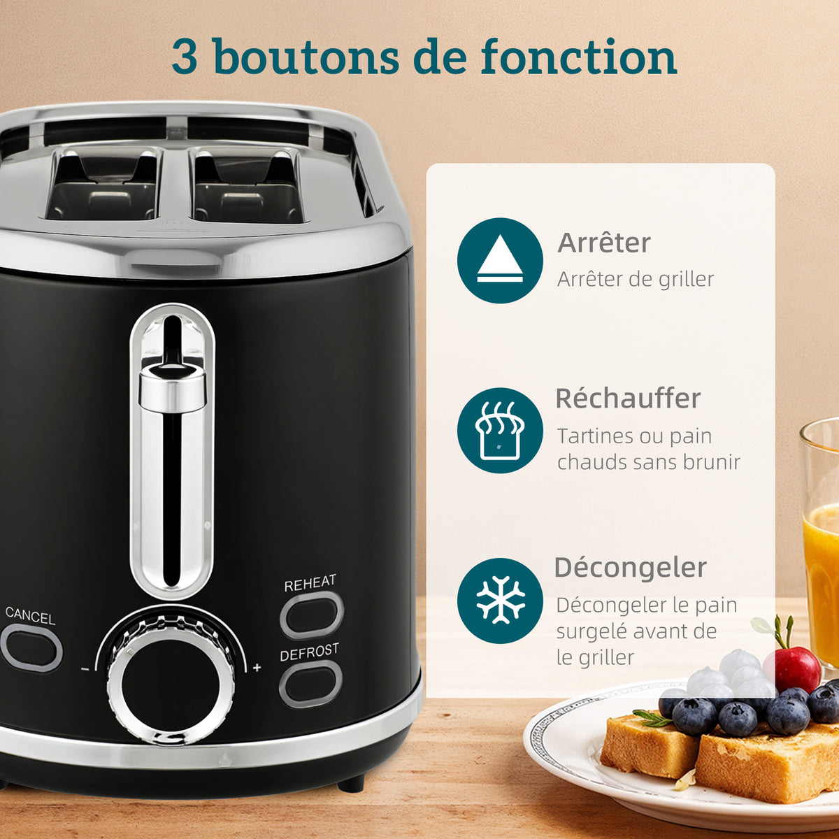 Ensemble bouilloire et grille-pain, bouilloire en acier inoxydable 1,7 L et 2200 W et grille-pain à 2 tranches, noir