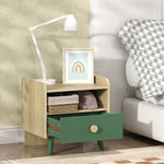 Lot de 2 tables de chevet enfant, tables de nuit enfant avec tiroir et niche, pour chambre d'enfant, 40x32,5x40cm, vert