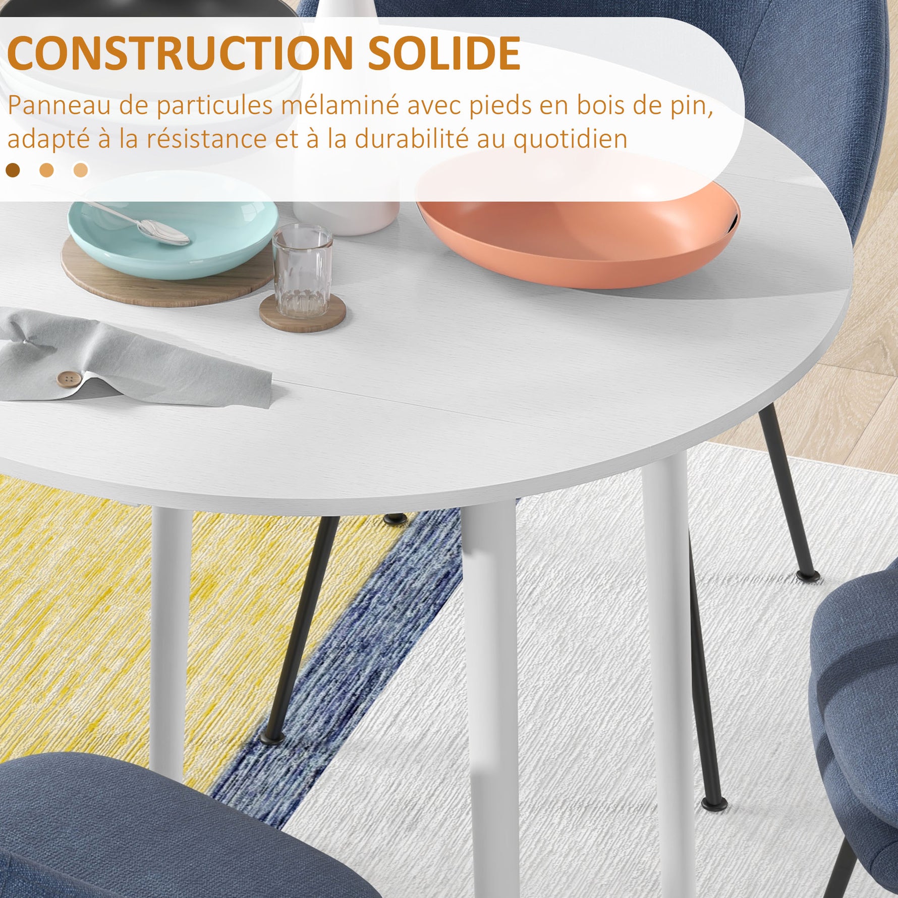 Table de salle à manger pliante 2 abattants, table ronde extensible pour 4 personnes, pieds en bois Ø 89 x 73,5 cm, blanc