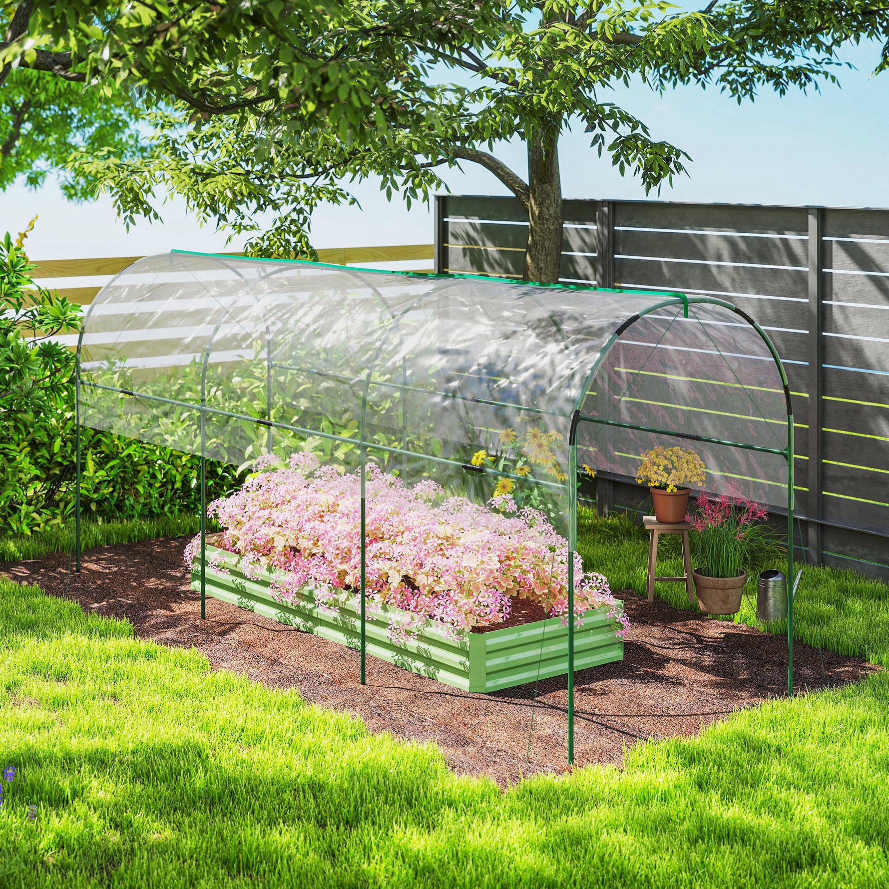Serre de jardin serre à tomates 4 arceaux en acier bâche en PVC 4 x 1,2 x 1,7 m vert