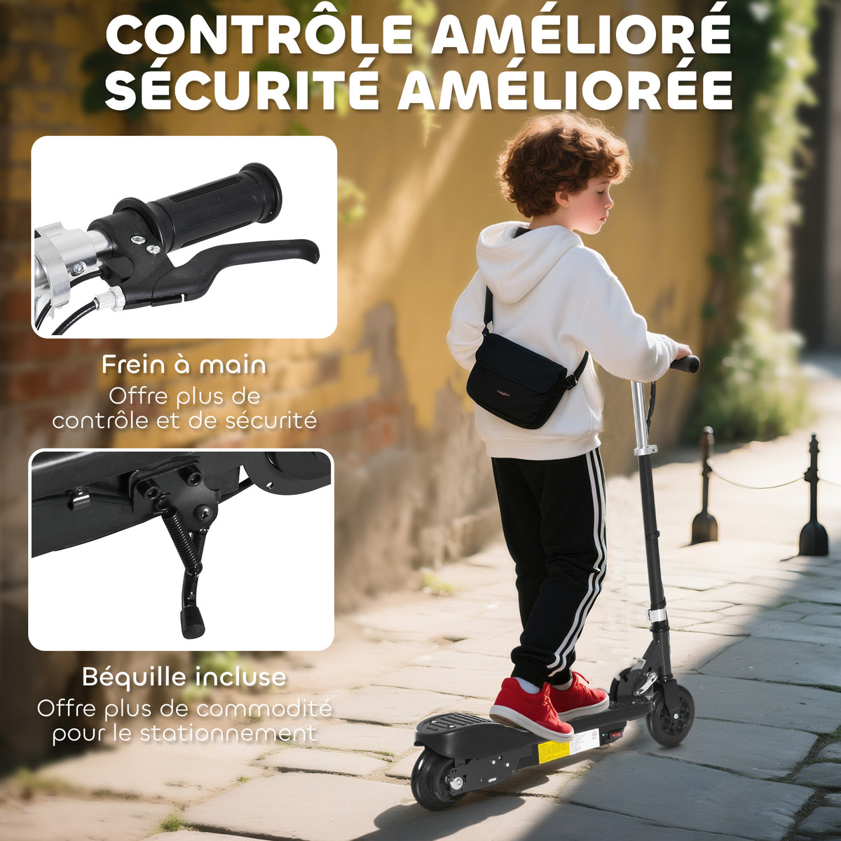 Klappbarer Elektroroller für Kinder ab 7 Jahren, 120W, max. Geschwindigkeit 12 km/h, 74x36x82,5-92,5 cm, Schwarz