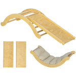 4 en 1 Arche escalade enfants, chaise à bascule, rampe d'escalade double face et coussin, 168x49,5x39,5cm, bois naturel