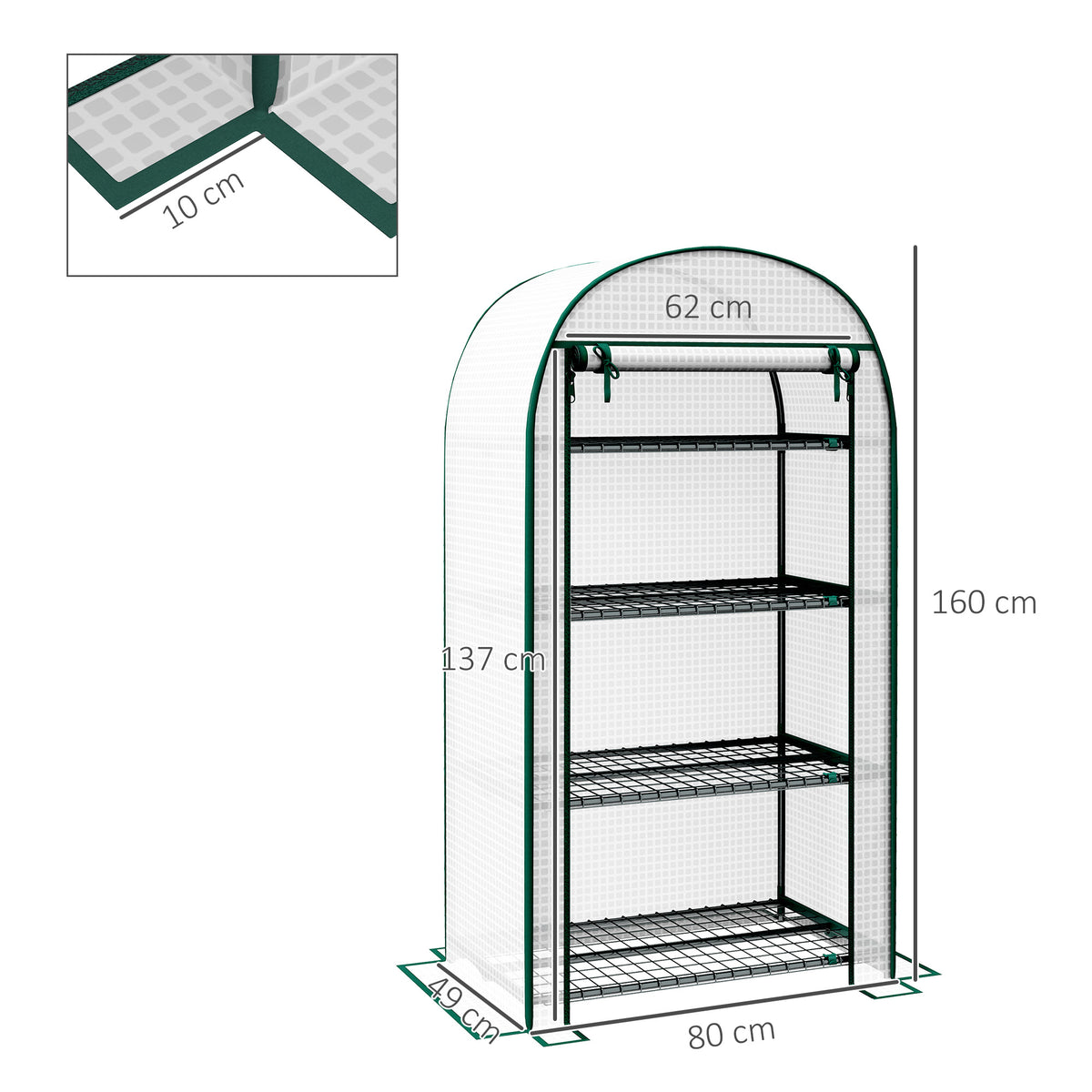 Serre de jardin serre de balcon résistante aux UV porte enroulable 4 étagères couverture en PE 80 x 49 x 160 cm blanc