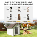Niche pour chien extérieur, maison chien en polypropylène imperméable, ventilé, plancher surélevé, gris clair