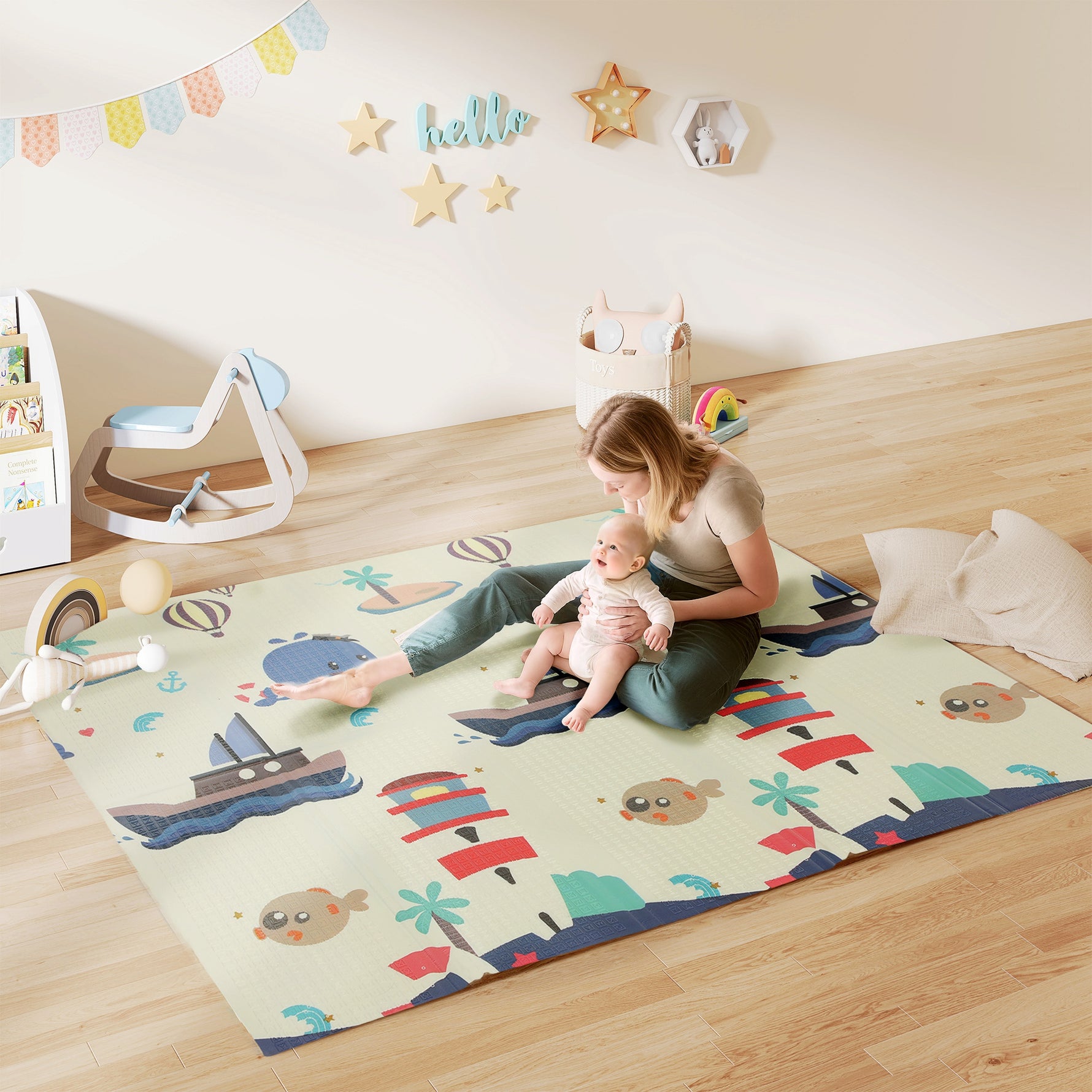 Tapis de jeu pour enfant bebe, tapis d'éveil bébé pliable épais réversible en mousse, 196 x 176 x 1,5 cm, multicolore