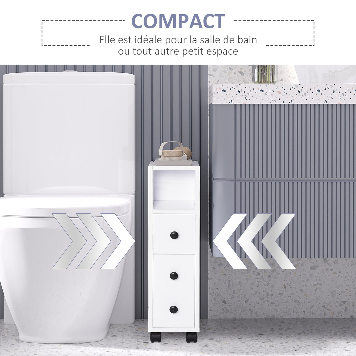 Porte-Papier Toilette 3 Niveaux avec Sortie Intégrée, Panneaux de Particules Aspect Blanc