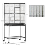 Gabbia per uccelli portatile con 4 mangiatoie e 4 posatoi, pratica, 81 x 48 x 162,5 cm, nero e grigio