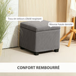 Pouf contenitore 30 L con coperchio rimovibile, pouf cubo imbottito in velluto a coste, 40 x 40 x 40 cm, grigio