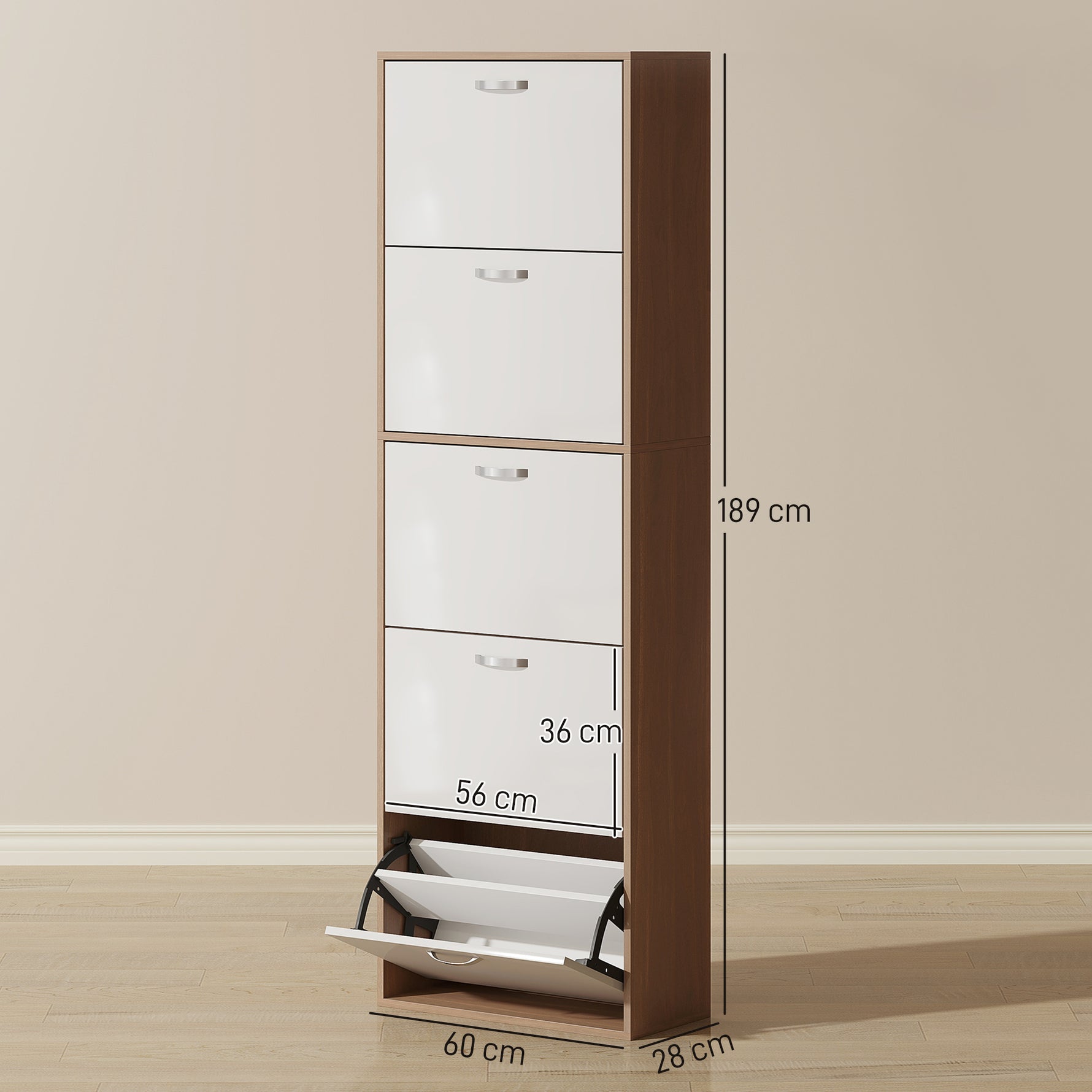 Armoire à Chaussures Meuble à Chaussures 5 Portes abattantes Bicolore Blanc Marron foncé Imitation Bois