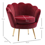 Fauteuil salon fauteuil en velours fauteuil coquillage avec pieds en métal doré pour chambre à coucher, rouge