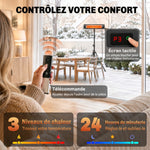 Radiateur Infrarouge sur Pied 2500 W IP65, Télécommande, Minuterie, 3 Niveaux, Hauteur Réglable, 87x81x180cm, Noir