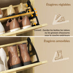 Meuble à chaussures 18 paires, armoire à chaussures étroite avec 3 tiroirs rabattables, étagères réglables, chêne