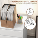 Caisson de bureau rangement bureau sur roulettes 4 tiroirs coulissants en bois aspect bois blanc