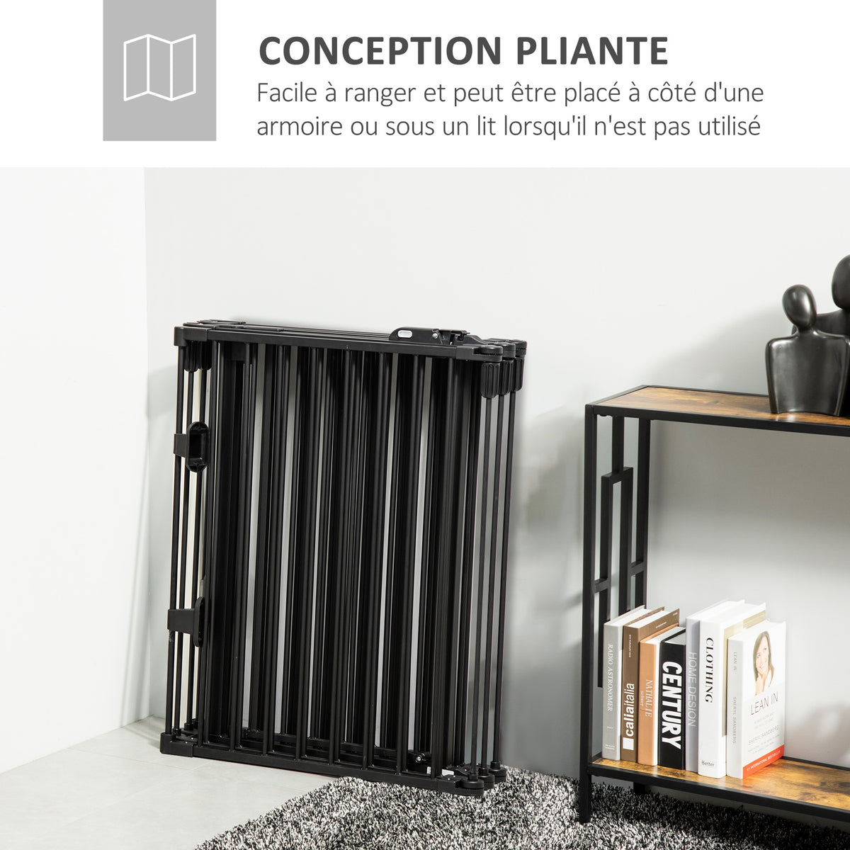 Barrière de sécurité barrière de protection cheminée parc enclos chien pliable modulable 6 panneaux avec porte sans perçage 362,5 x 76 cm noir
