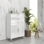 Mobile bagno con 2 cassetti, armadietto a doppia anta e ripiani regolabili 60 x 30 x 93 cm bianco lucido