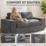 Canapé 2 Places en Chenille, Canapé de Salon 156 cm, Assise et Accoudoirs Larges Rembourrées, 2 Oreillers, Gris