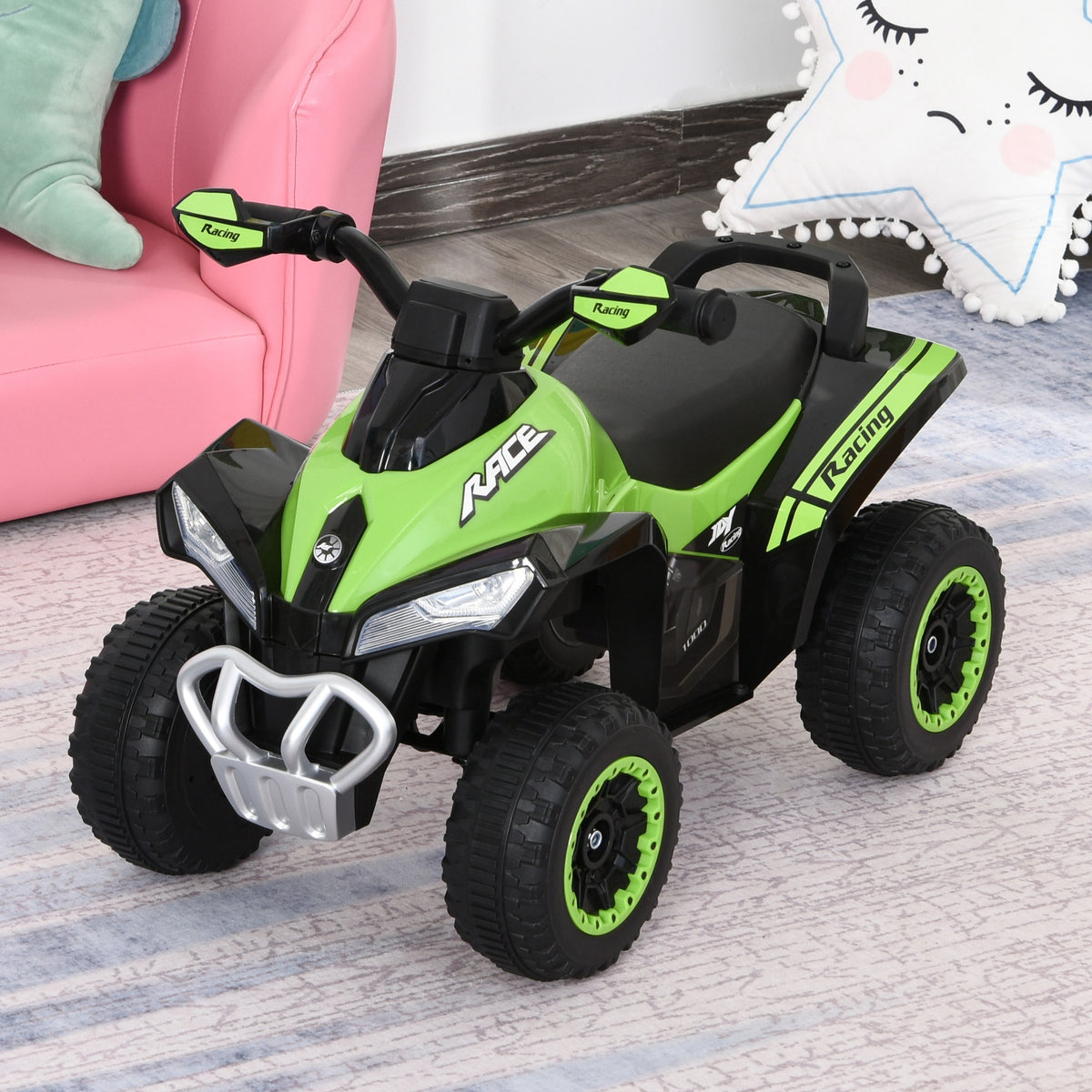Toddler Quad Ride-on 18-36 Months dim. 67L x 38W x 44H cm Light and Sound Effects Green Black