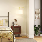 Lampadaire sur pied salon style moderne avec abat-jour aspect lin et interrupteur à pied 163,5 cm doré et blanc