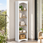 Boekenrek met boogvorm, 5 niveaus, boekenkast, opbergmeubel, verstelbare planken, 50x30x183 cm, wit en eikenhout