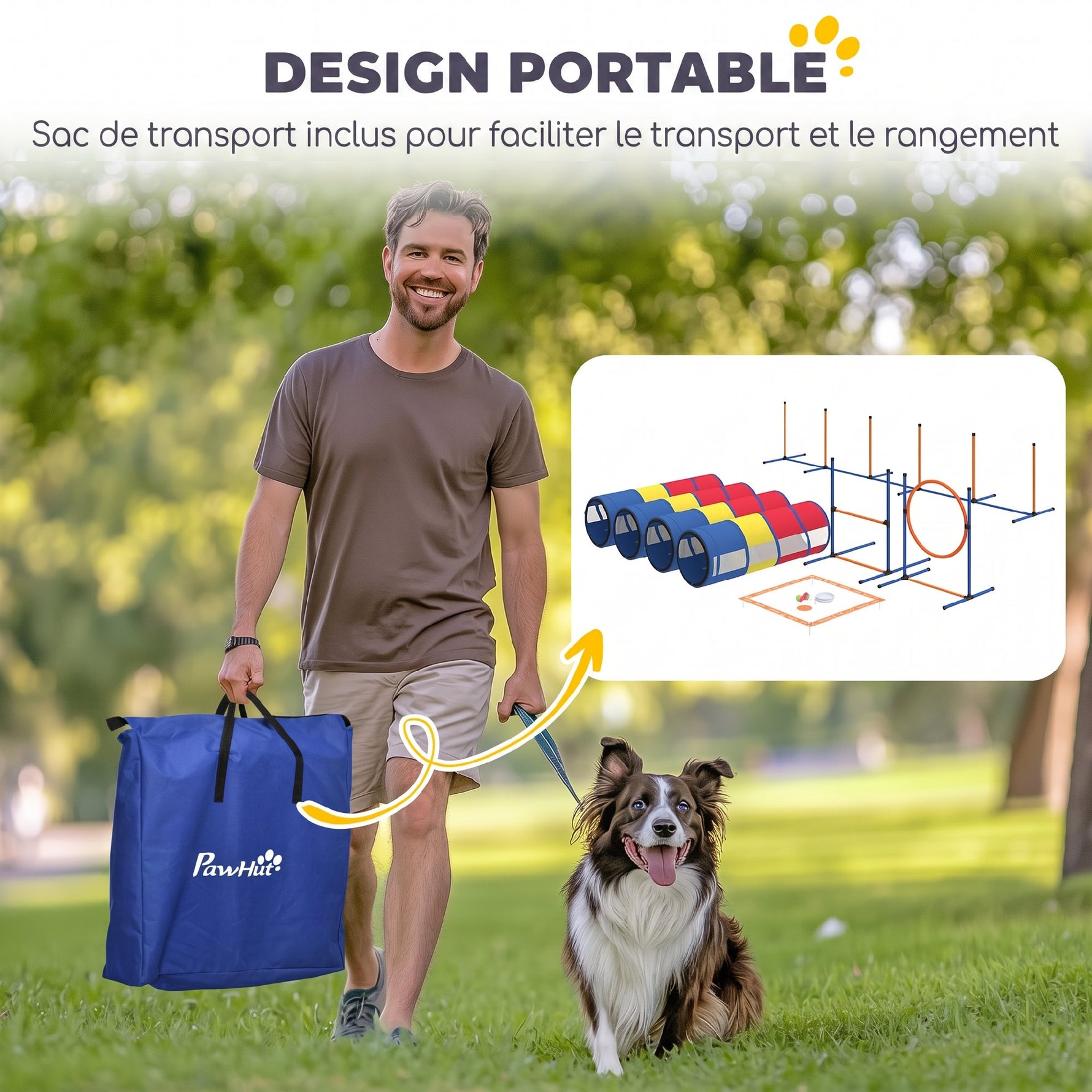 Équipement d'Agilité pour Chien 12 Pièces, 4 Tunnels, Sauts Ajustables, Anneau, Slaloms, 357x65x68cm, Multicolore