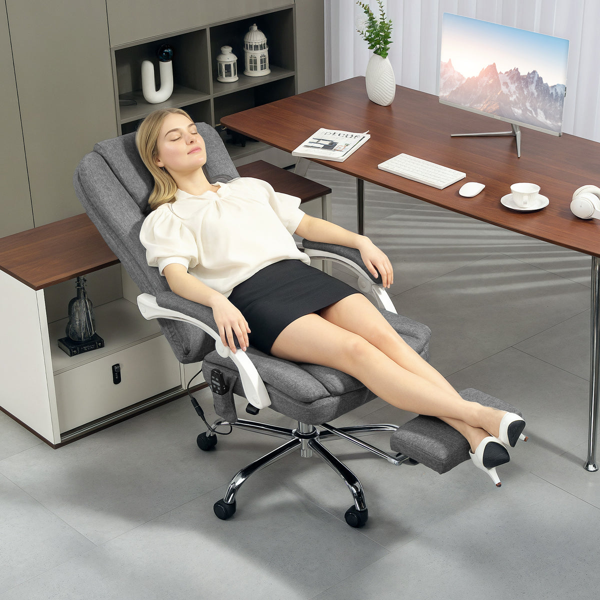 Fauteuil de bureau massant et chauffant chaise de bureau avec hauteur réglable dossier inclinable 66x60x113-121cm gris