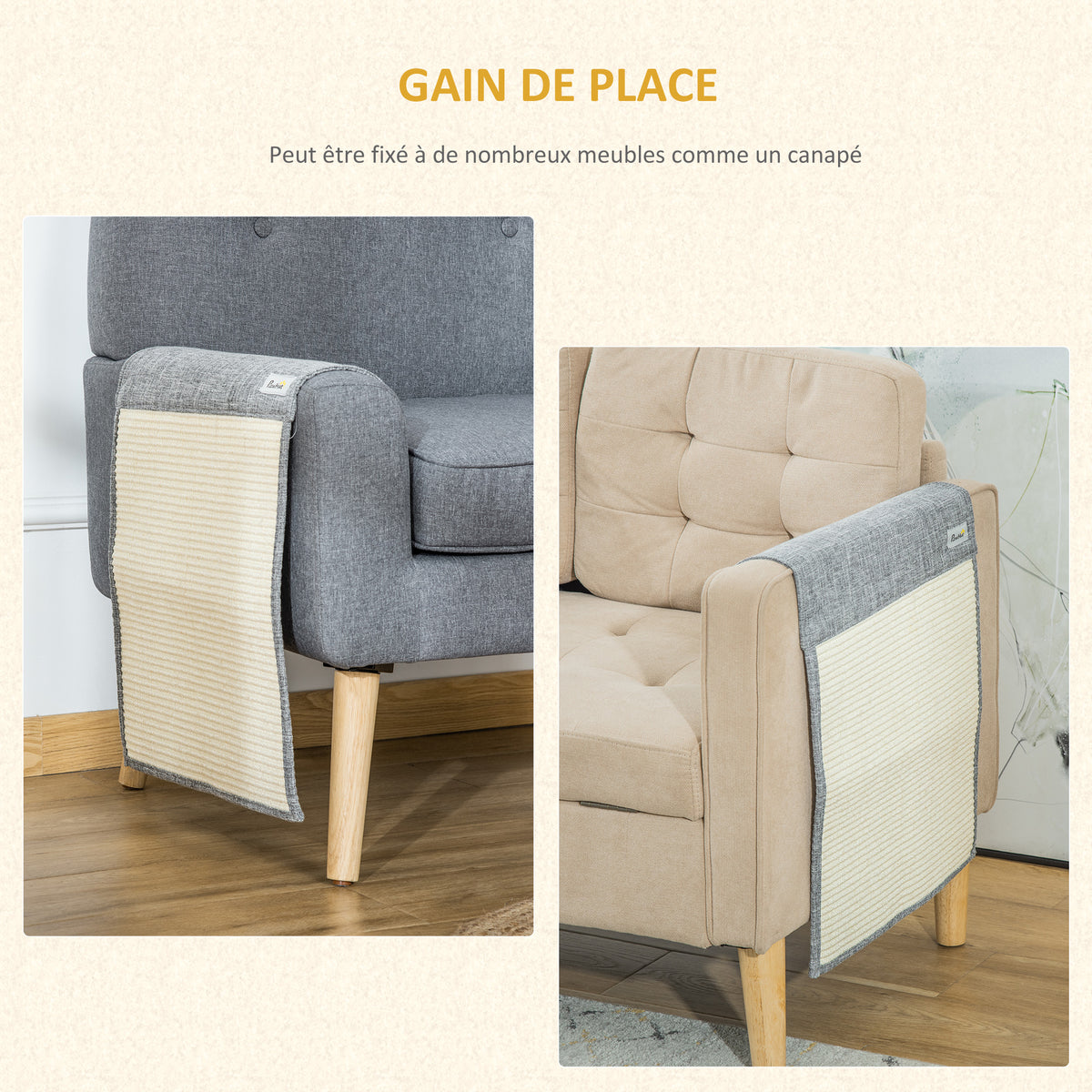 Tapis griffoir Chat Tapis à gratter en sisal Protection canapé Meuble Sol Lot de 2 pcs 130 x 45 cm Gris