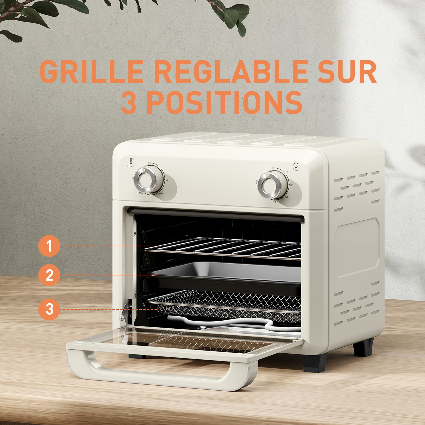 10L Friteuse sans huile mini four à air chaud 1 000 W avec température réglable 80°C-230°C, minuterie, 32x27,2x29,8cm