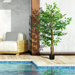 Lot de 2 plantes artificielles ficus hauteur 1,50 m tronc branches liane lichen feuilles grand réalisme pot inclus vert