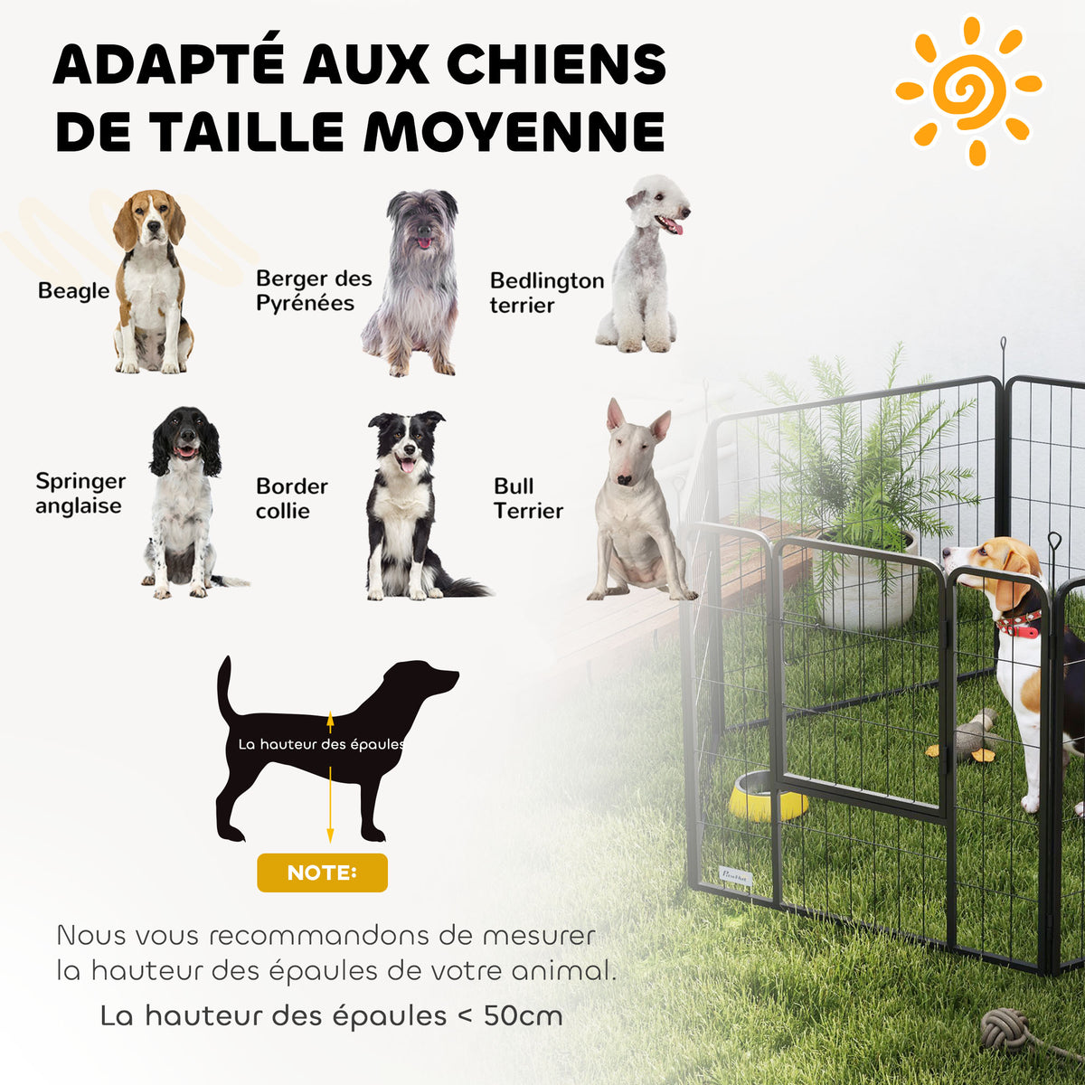 Dog playpen, 6-panel modular and foldable dog enclosure, portable steel with door 80 x 80 grey
