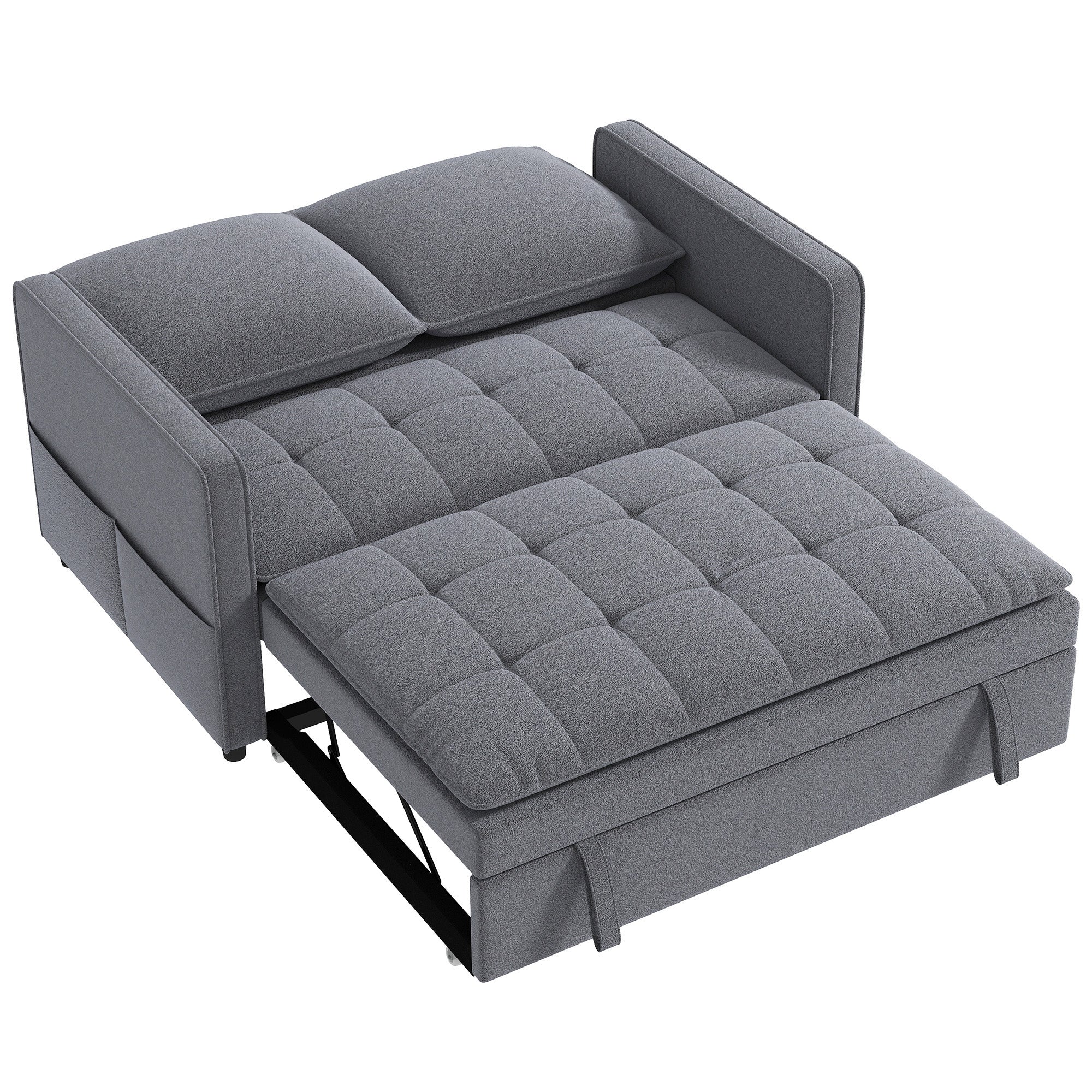 Canapé Convertible 2 Places, Canapé-Lit Clic-Clac 130 cm, Dossier Réglable, Poches Latérales, Gris Foncé-0