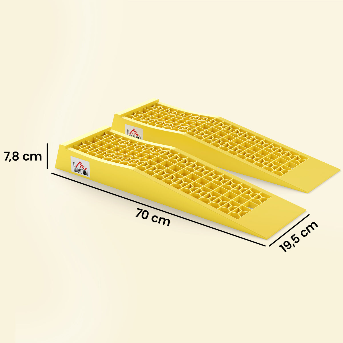 Ensemble de 2 rampes pour voiture véhicule utilitaire rampe de chargement dim. 70L x 19,5l x 7,8H cm PP jaune
