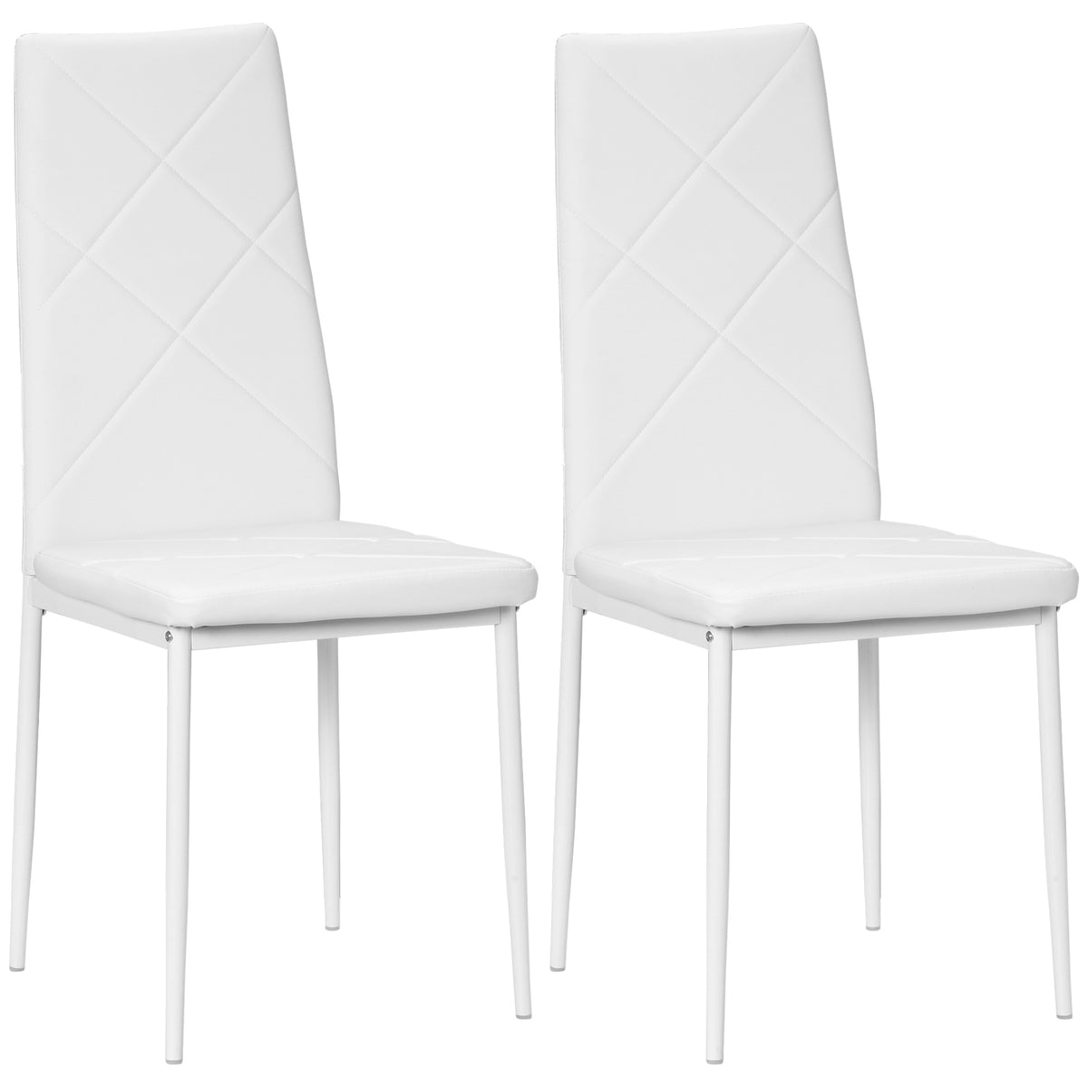 Lot de 2 chaises de salle à manger avec dossier haut, revêtement synthétique et pieds en acier, blanc