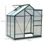 Serre de jardin polycarbonate 190 x 132 x 201 cm résistant aux UV 30+ fondation renforcé gouttière vert foncé