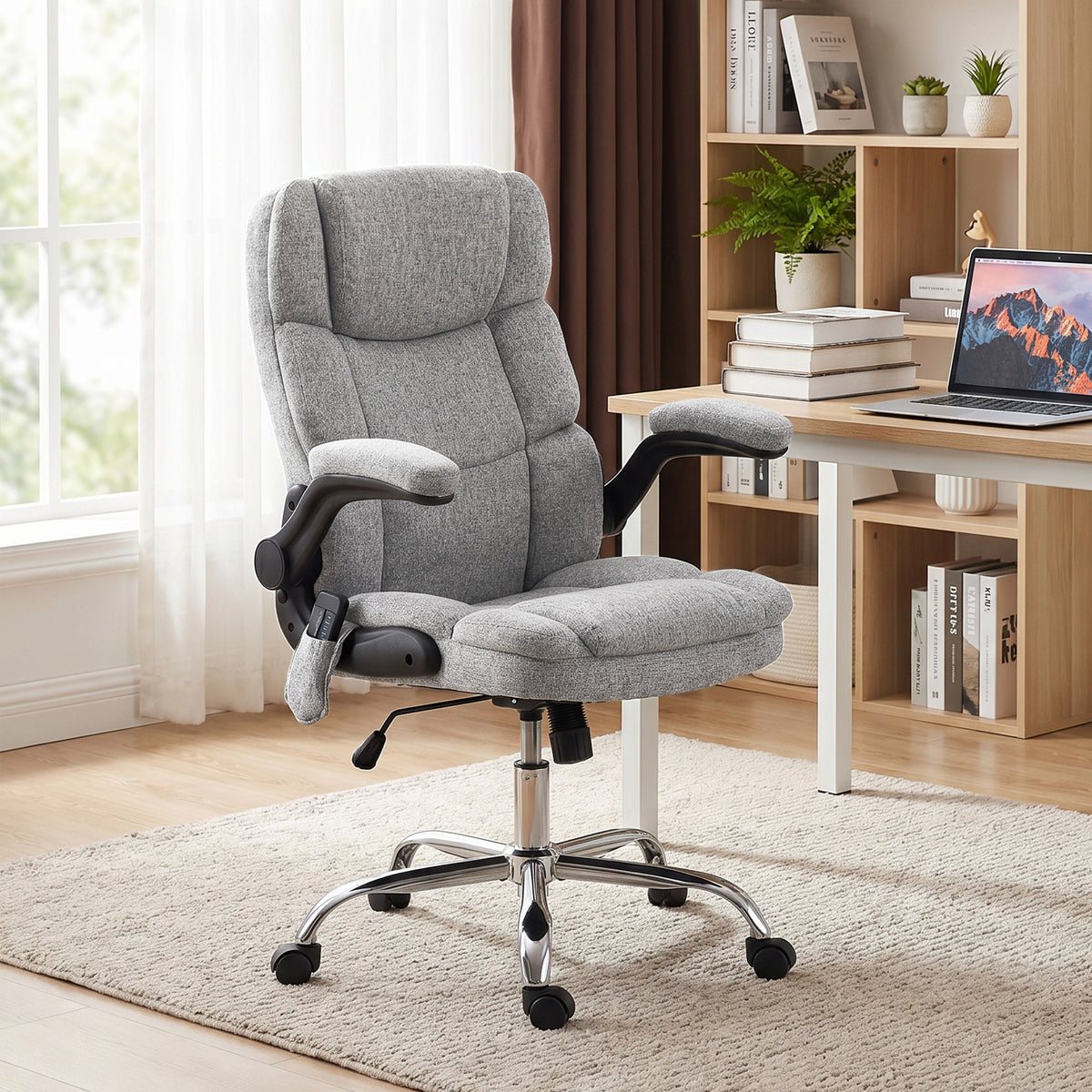 Fauteuil de bureau massant et chauffant, chaise de bureau ergonomique avec hauteur réglable, fonction à bascule, gris