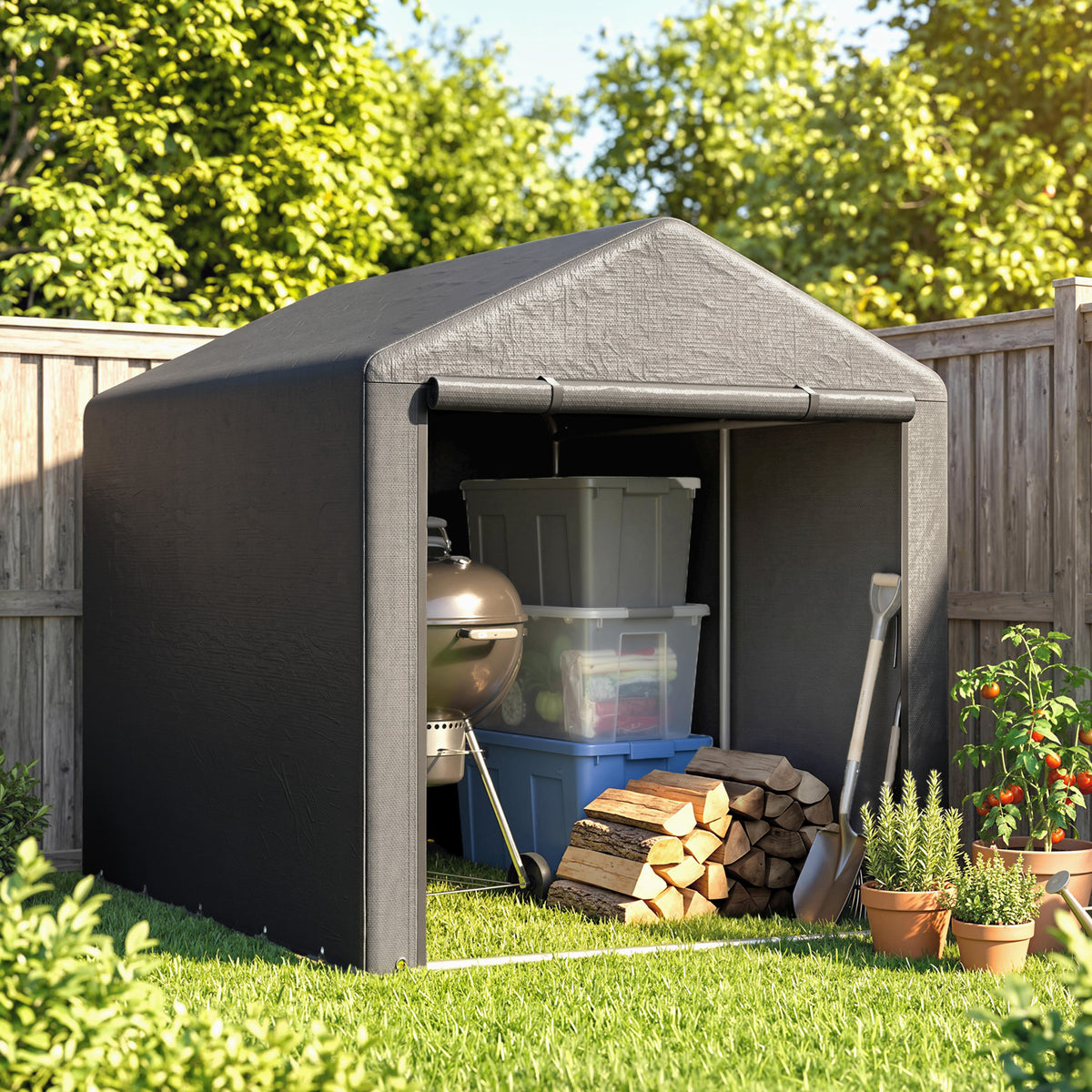 Abri de jardin tente de stockage portable abri de vélo garage pour extérieur avec cadre en acier galvanisé grande porte