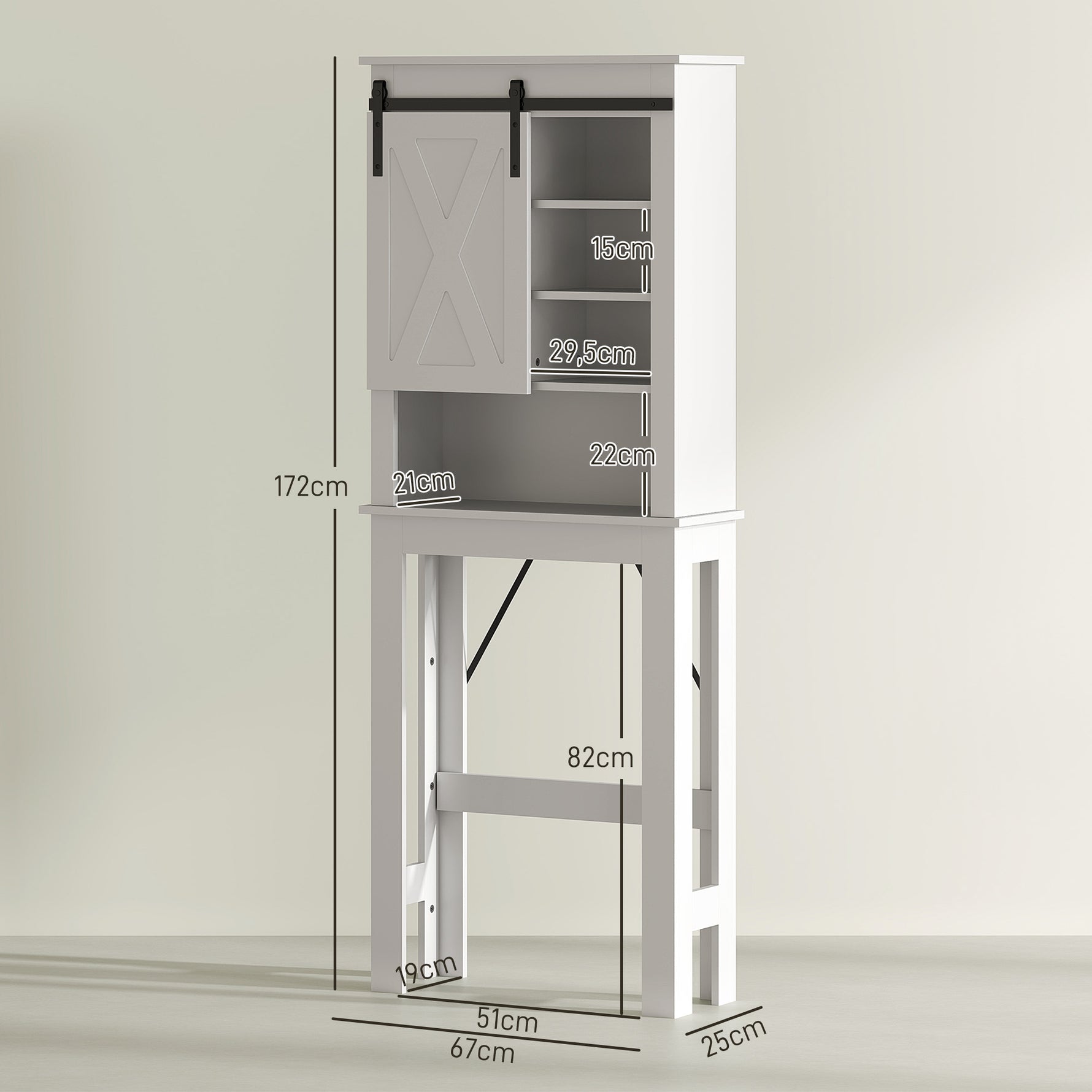 Meuble WC dessus de toilette avec porte coulissante, avec 6 compartiments de rangement, blanc
