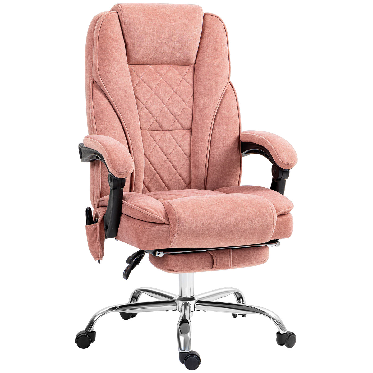 Fauteuil de bureau massant et chauffant hauteur réglable dossier inclinable télécommande repose-pieds rétractable rose