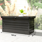 Coffre de rangement métal boîte de jardin 350L double vérins à gaz  verrouillable pour coussins outils gris anthracite