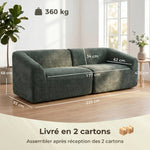 Canapé 3 places en chenille 225 cm, canapé salon rembourré moderne avec assise large, coussin à ressorts, vert foncé