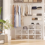 Meuble de rangement modulable, 18 cubes, meuble à chaussures empilables, vêtements, livres, jouets, blanc et transparent