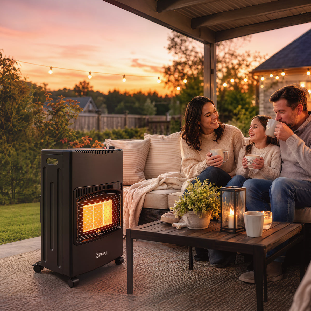 Calefactor a gas Estufa de gas 4200W infrarroja plegable 3 potencias Sistema ODS antivuelco Funda 46x42x75cm Negro