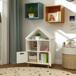 Bibliothèque enfants meuble de rangement enfants 3 niveaux avec deux tiroirs forme de maison 63,7 x 29,7 x 89 cm blanc