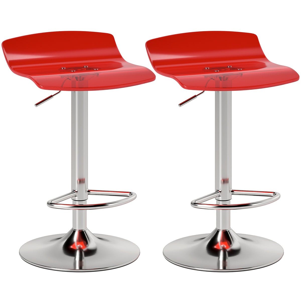 Set di 2 sgabelli da bar dal design contemporaneo, girevoli a 360°, con altezza regolabile e poggiapiedi, 39x39x67-87 cm, rossi