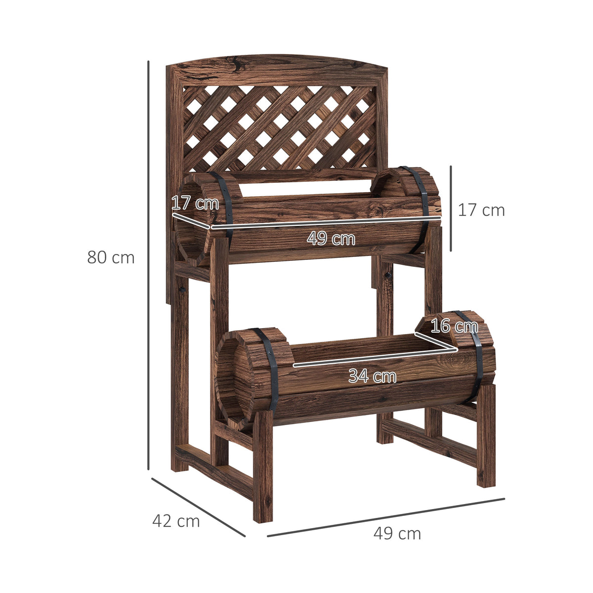 Jardinière sur pieds surélevée avec treillis carré potager 2 niveaux pour terrasse, balcon jardin 42 x 49 x 80 cm marron